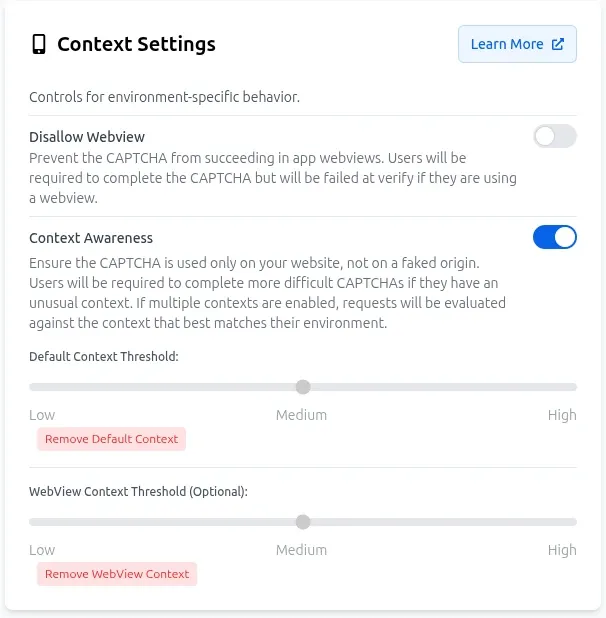 prosopo context awareness settings
